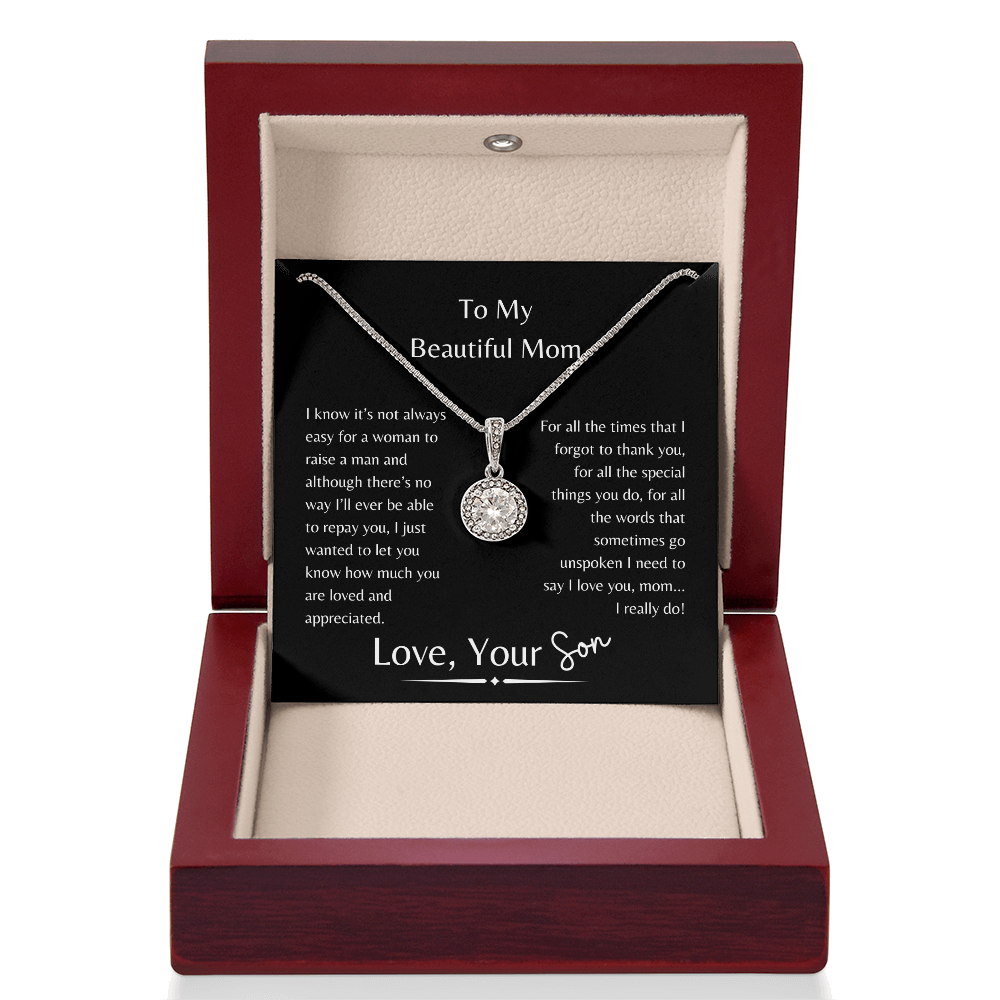 To My Beautiful Mom Sparkling Necklace From Son