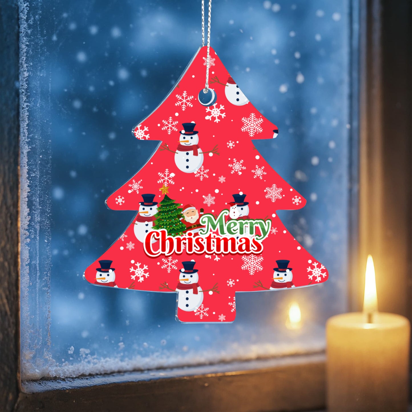 Merry Christmas Ornament Featuring Snowmen And Snowflakes