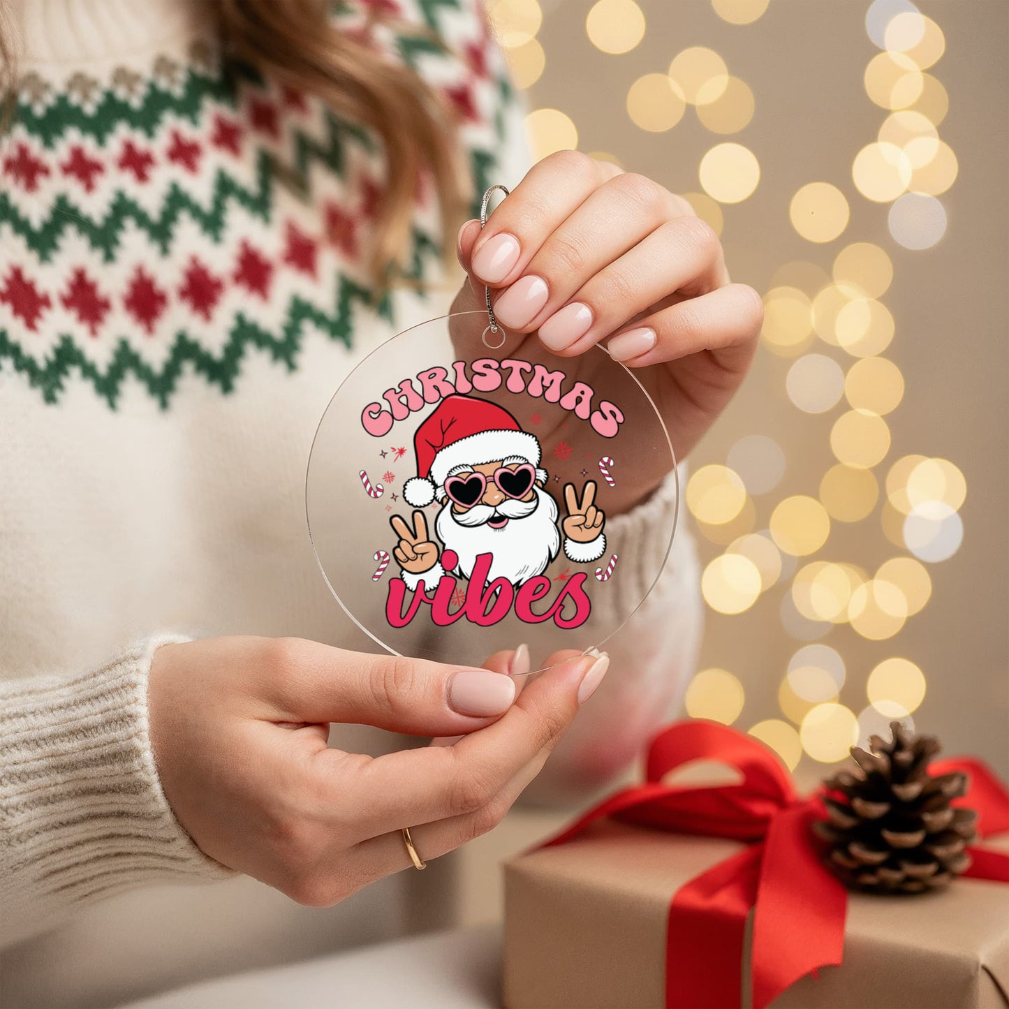 Christmas Vibes Santa Ornament For Festive Holiday Cheer
