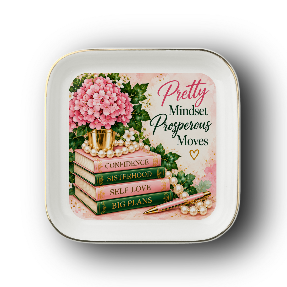 Pretty Mindset Prosperous Moves Jewelry Dish, Pink and Green Jewelry Tray, Bougie Gift for Her, Sister Friend Gift