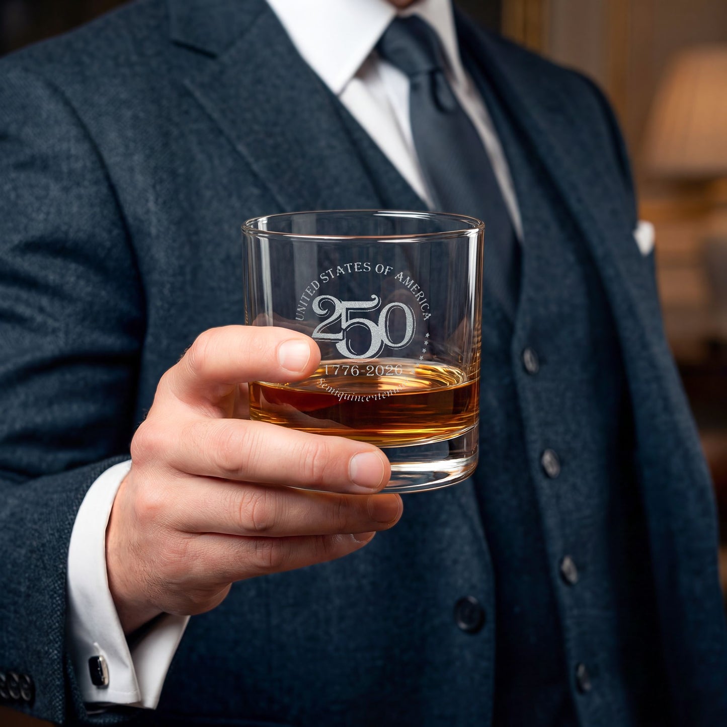 Whiskey Glass — 10.5oz Engraved Rocks Glass (250th Anniversary Design)