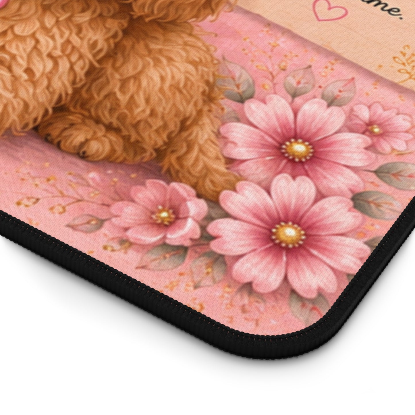 Personalized Pink Dog Desk Mat — Custom Name Desktop Mouse Pad with Cute Puppy Design