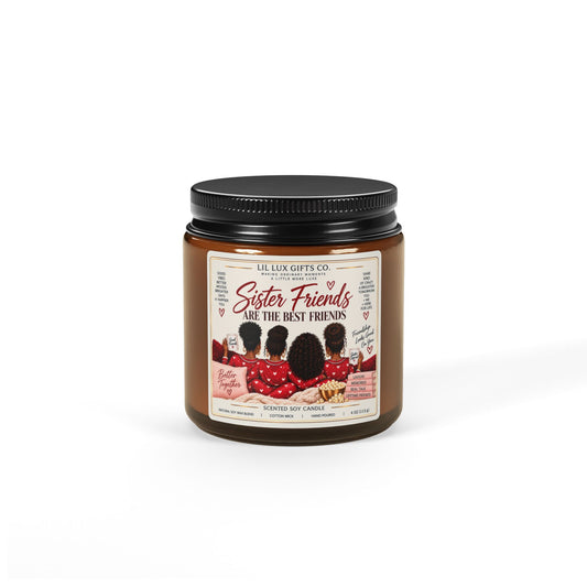 Sister Friends Are the Best Friends Amber Glass Scented Soy Candle, Sisterhood Gift, Best Friend Gift for Her, Girls Night Gift, Friendship Gift