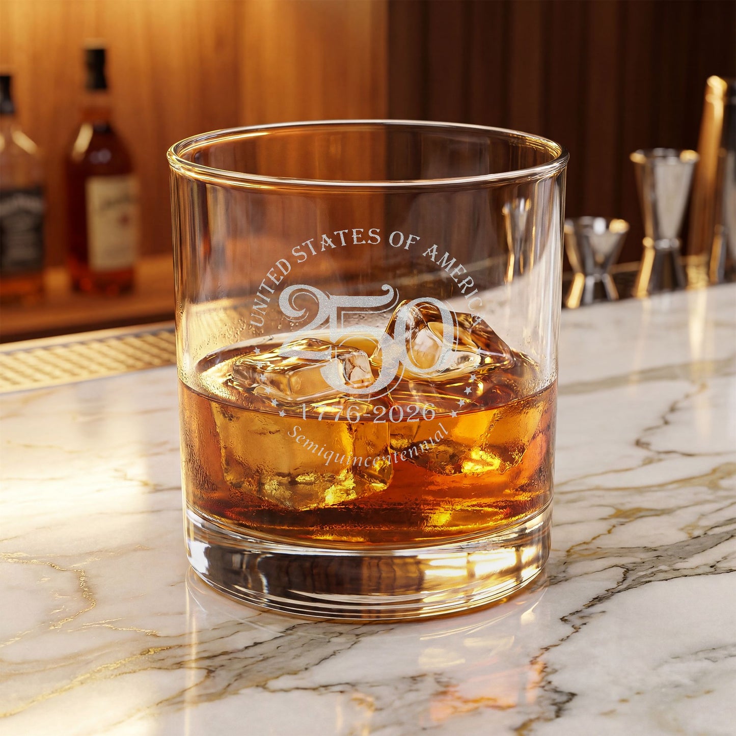 Whiskey Glass — 10.5oz Engraved Rocks Glass (250th Anniversary Design)