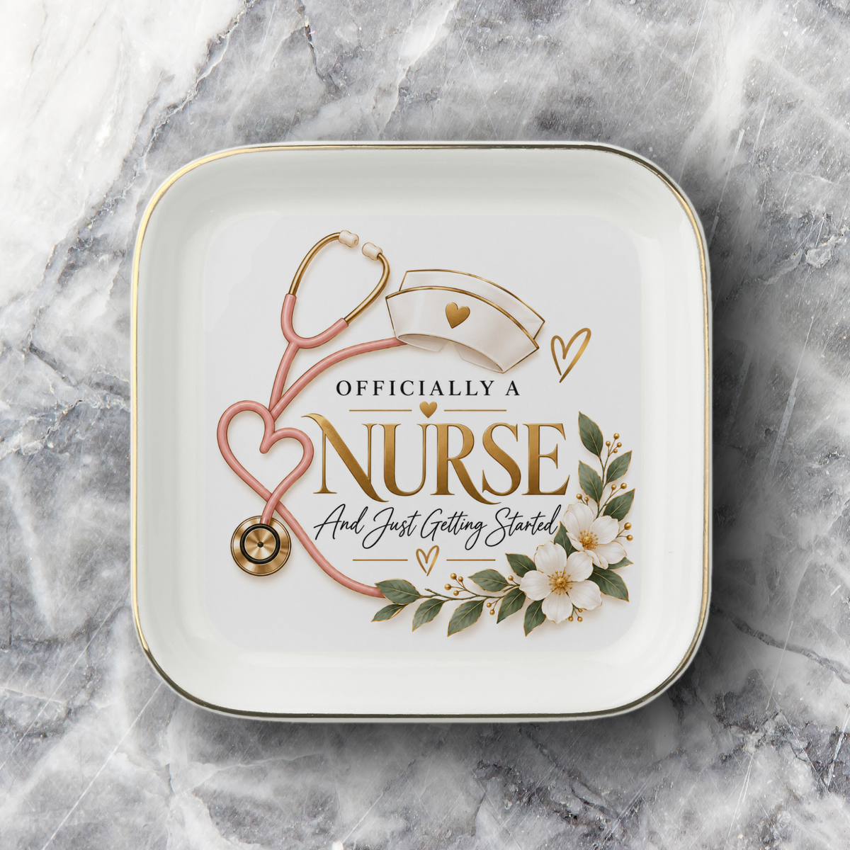 Officially a Nurse Gold-Trimmed Jewelry Dish