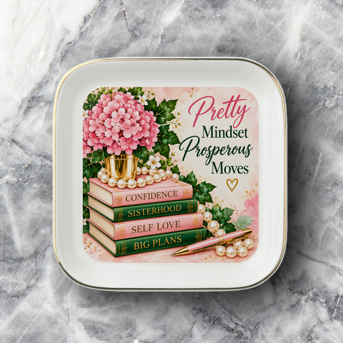 Pretty Mindset Prosperous Moves Jewelry Dish, Pink and Green Jewelry Tray, Bougie Gift for Her, Sister Friend Gift
