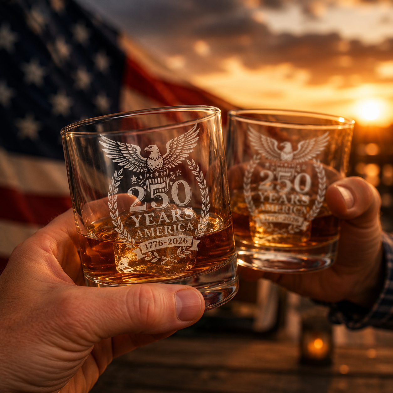 America 250 Years Whiskey Glass | 1776–2026 Patriotic Engraved Rocks Glass