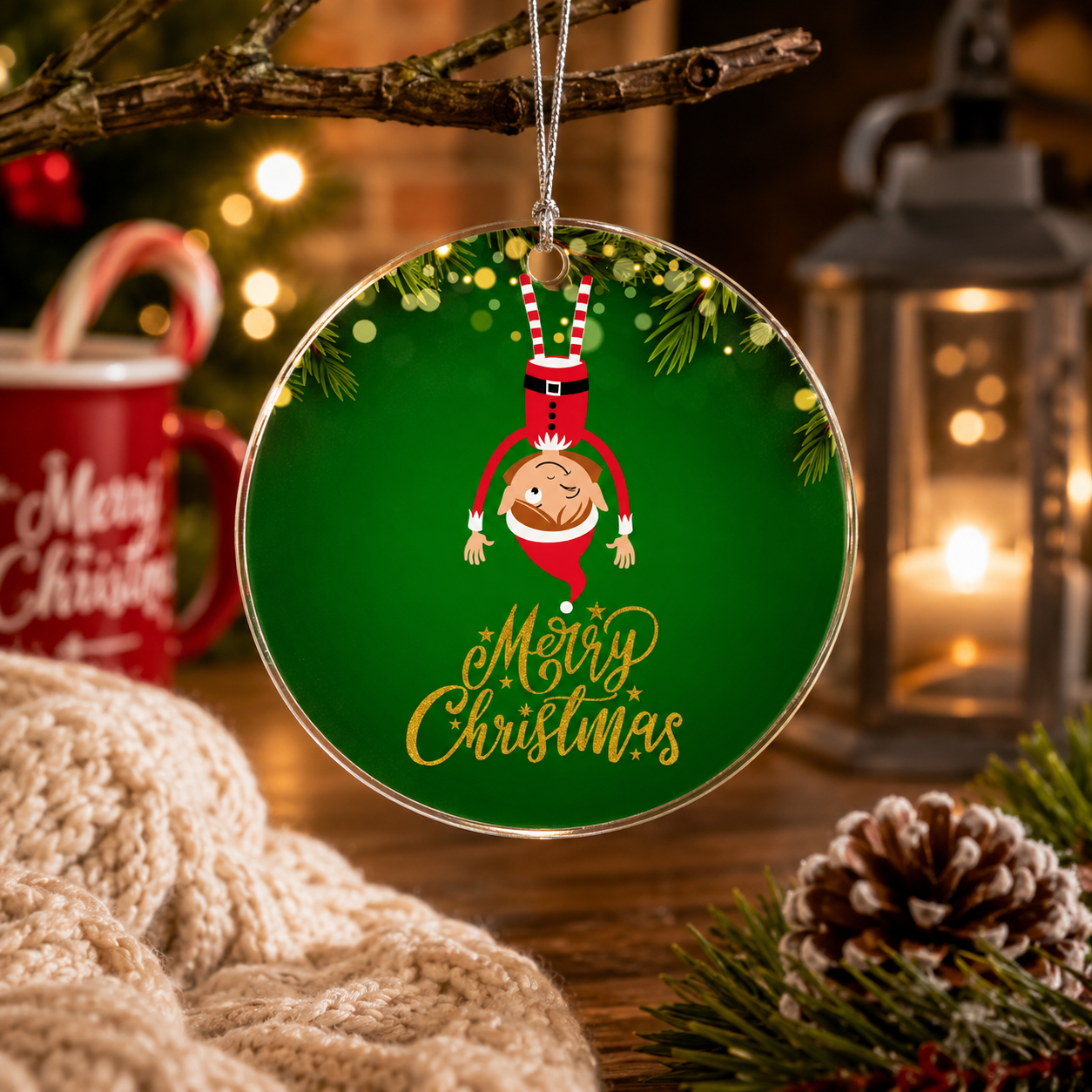 Upside Down Christmas Elf Acrylic Tree Ornament Keepsake