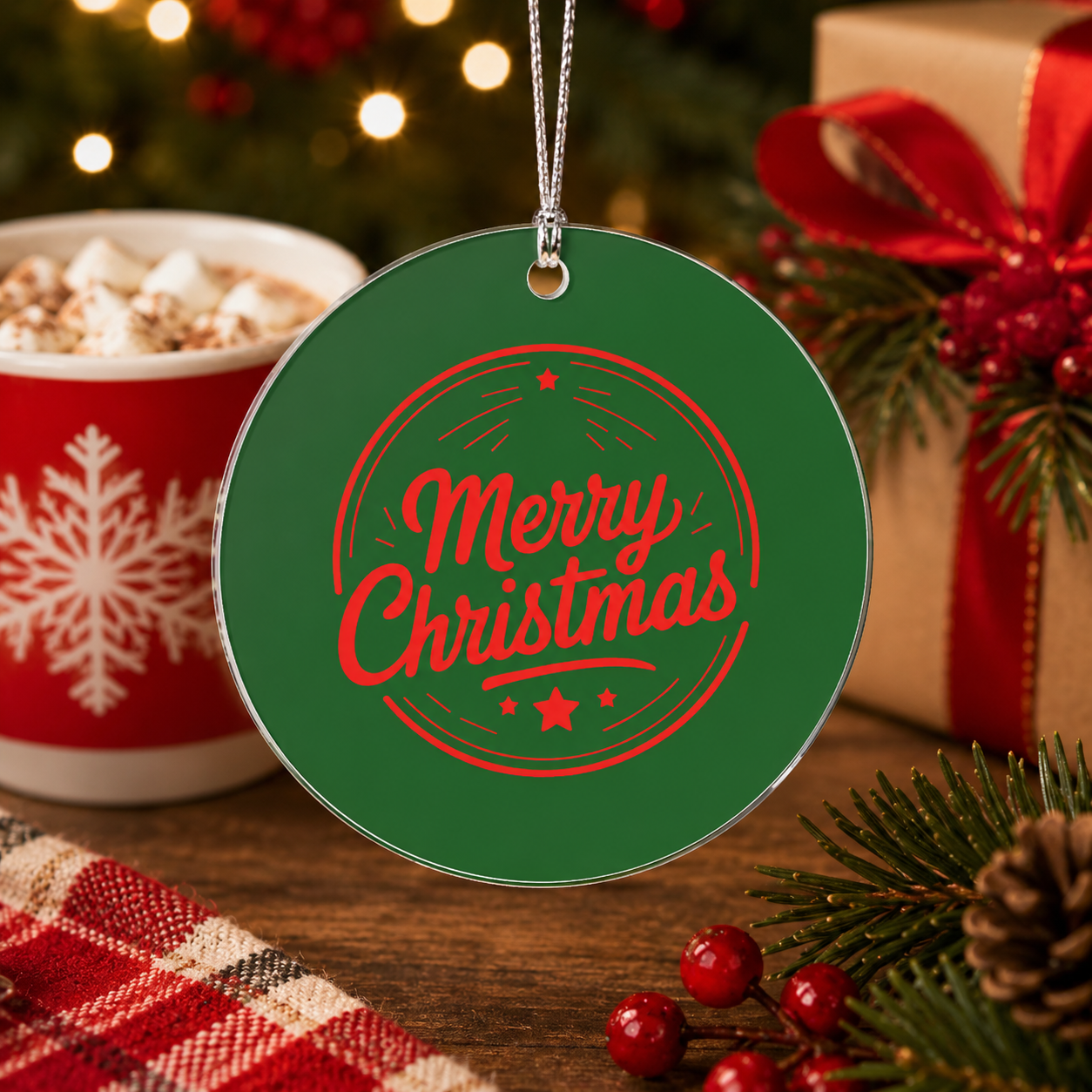 Merry Christmas Acrylic Tree Ornament Holiday Décor Keepsake