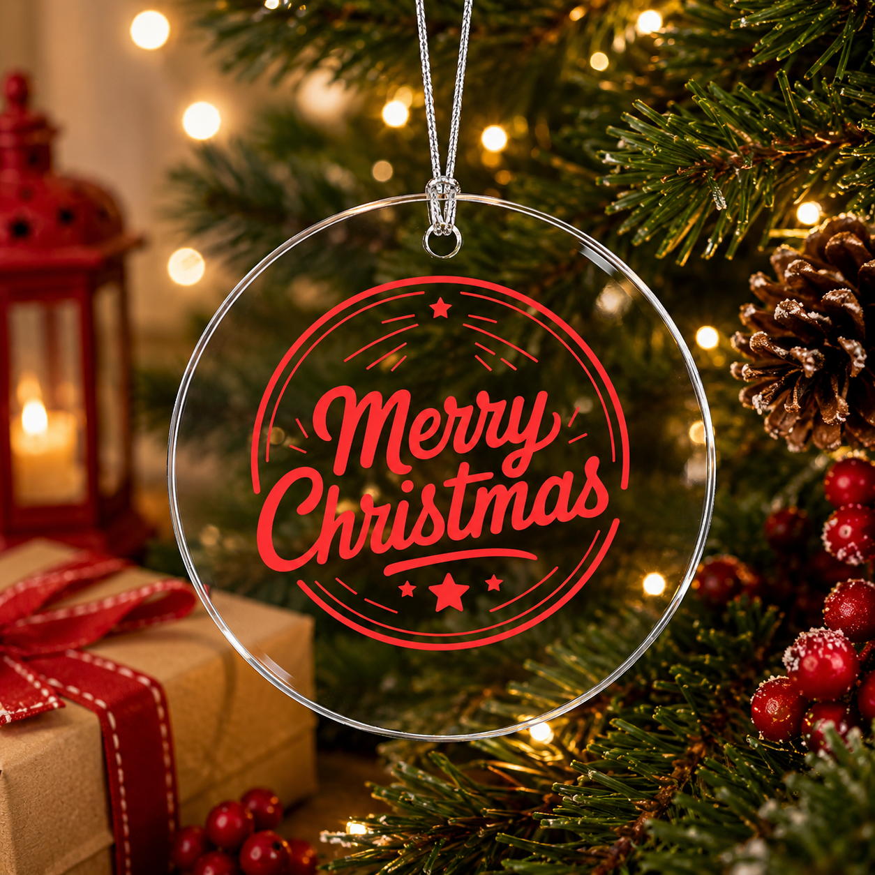 Clear Acrylic Merry Christmas Ornament For Holiday Décor