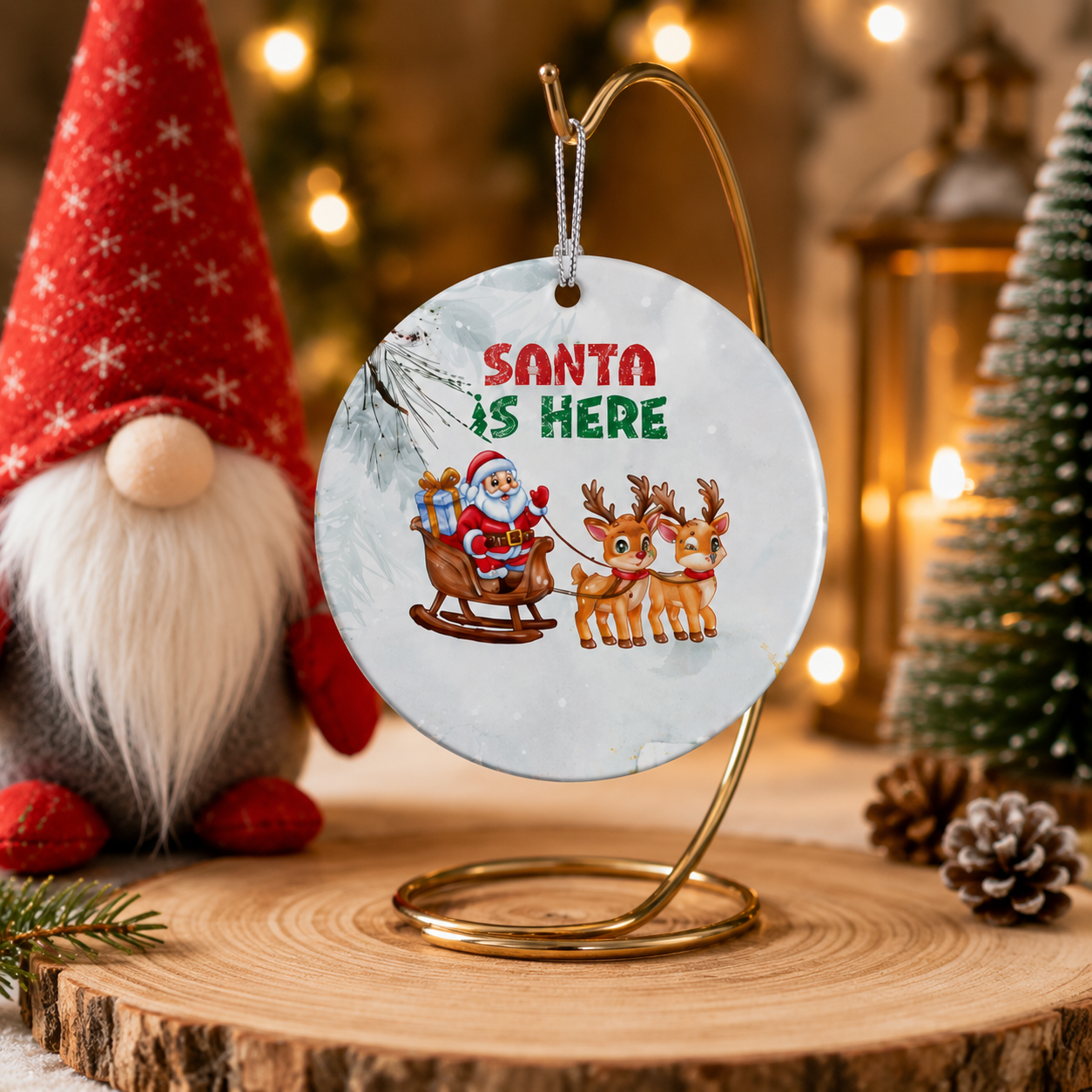 Santa Is Here Christmas Acrylic Circle Ornament