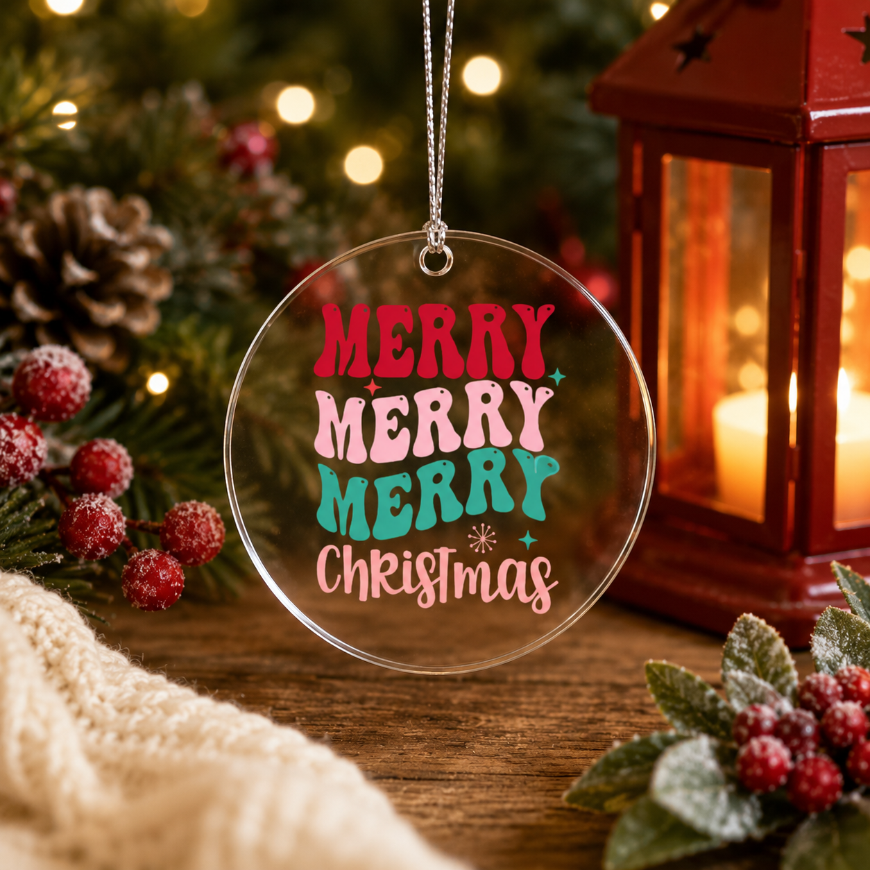 Merry Merry Merry Christmas Acrylic Tree Ornament Keepsake