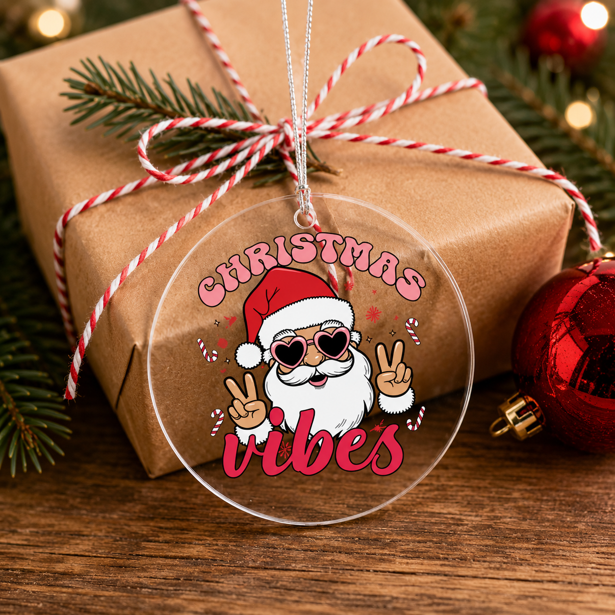 Christmas Vibes Santa Ornament For Festive Holiday Cheer