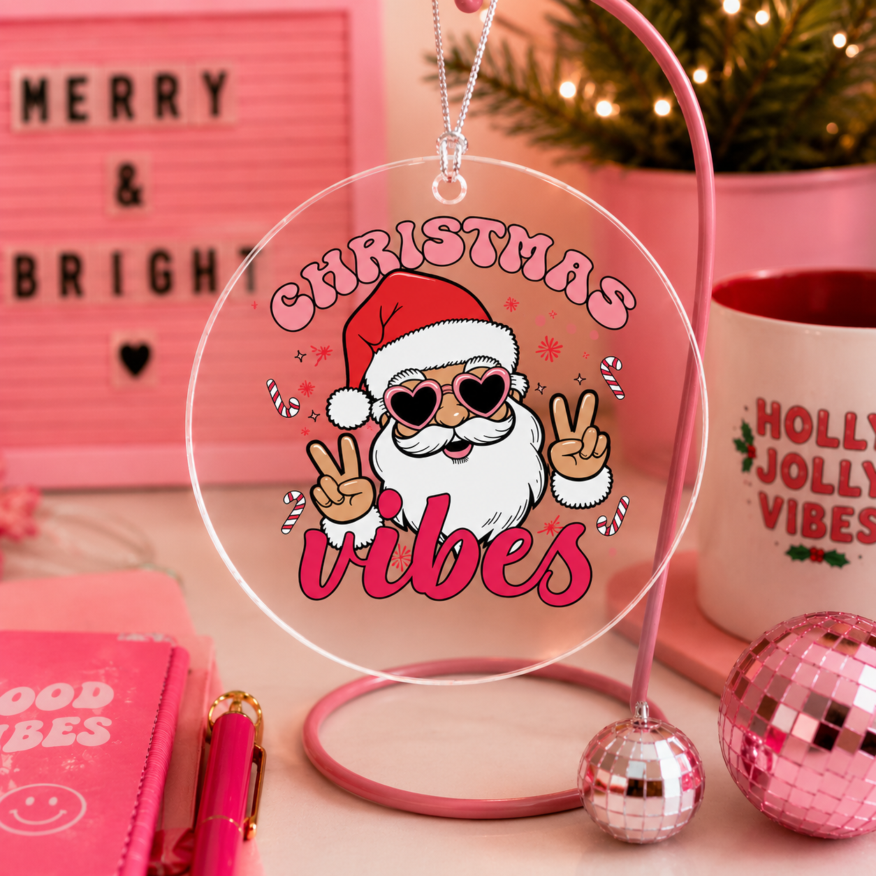 Christmas Vibes Santa Ornament For Festive Holiday Cheer