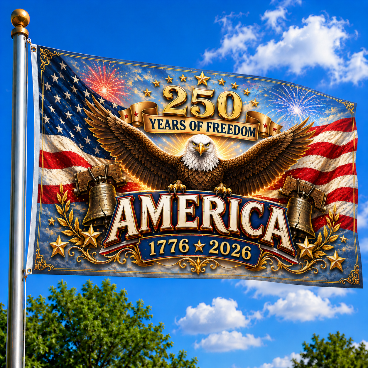 250 Years Of Freedom Patriotic American Eagle Flag