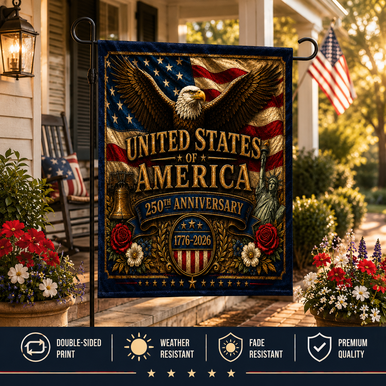 United States of America 250th Anniversary Vintage Flag Patriotic Family Heritage