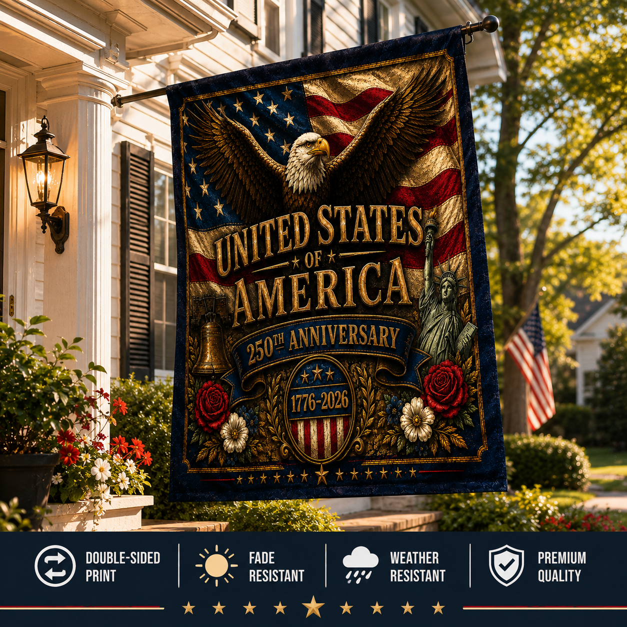 United States of America 250th Anniversary Vintage Flag Patriotic Family Heritage
