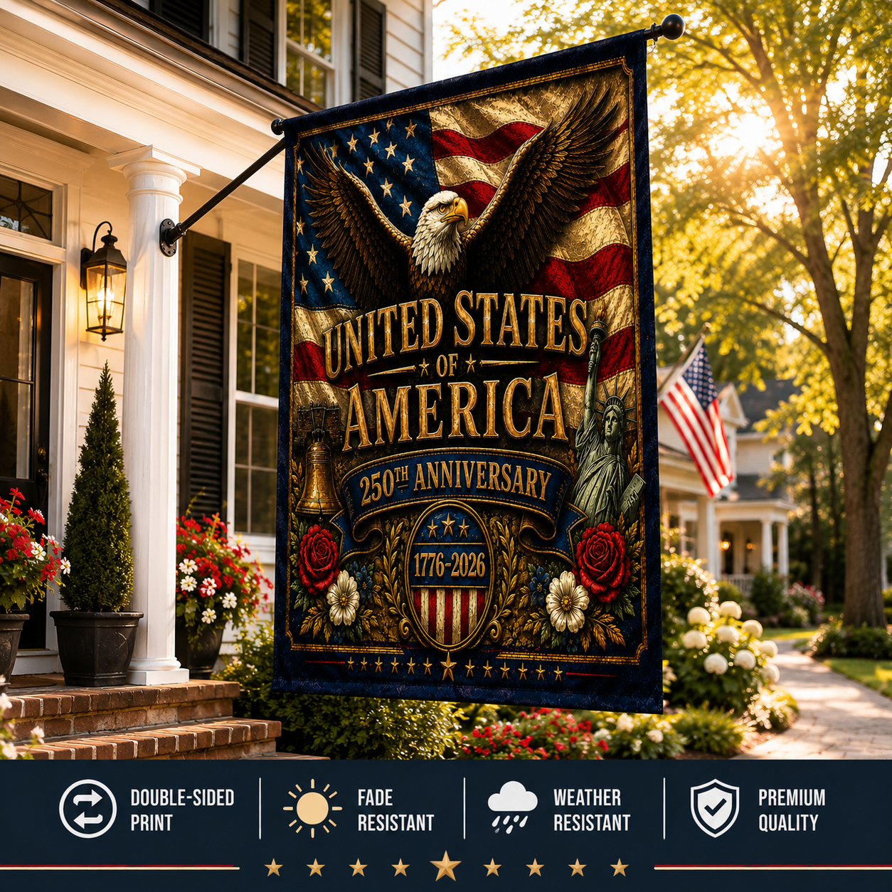 United States of America 250th Anniversary Vintage Flag Patriotic Family Heritage