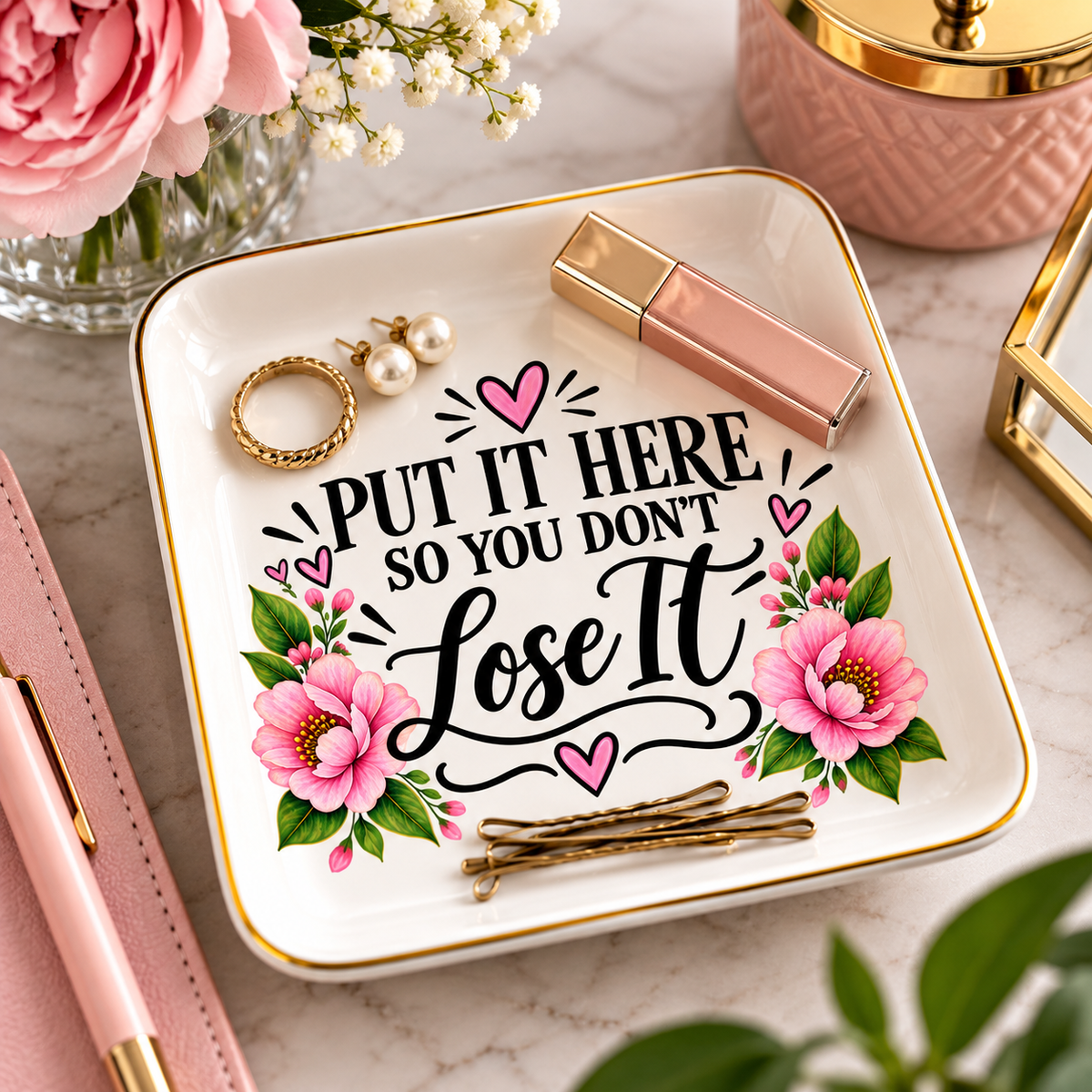 Put It Here So You Don't Lose It Gold-Trimmed Jewelry Dish