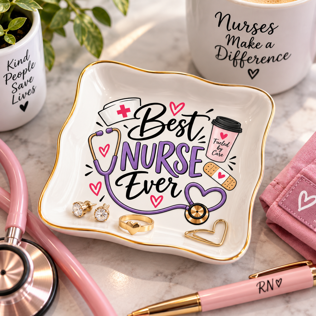 Best Nurse Ever Gold-Trimmed Jewelry Dish