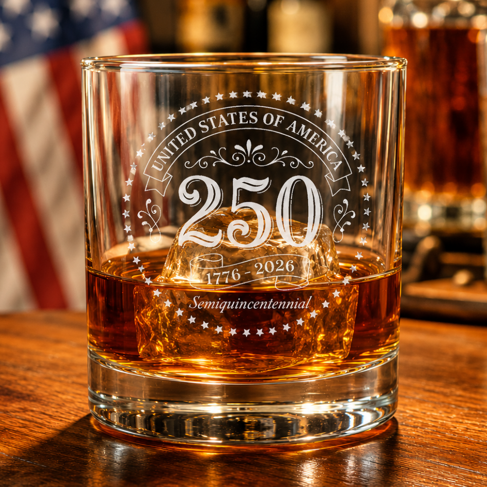 America 250 Engraved Whiskey Glass | 1776–2026 Commemorative Rocks Glass