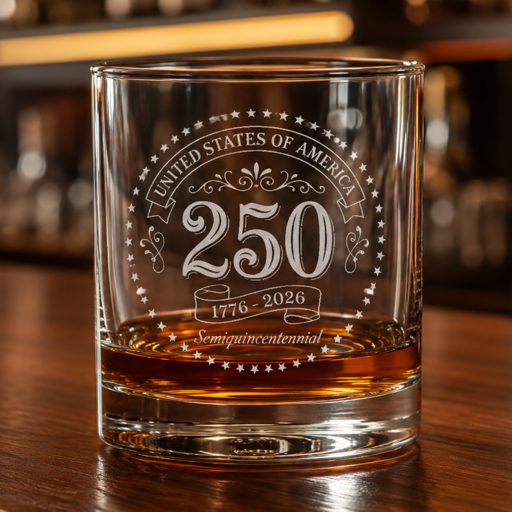 America 250 Engraved Whiskey Glass | 1776–2026 Commemorative Rocks Glass