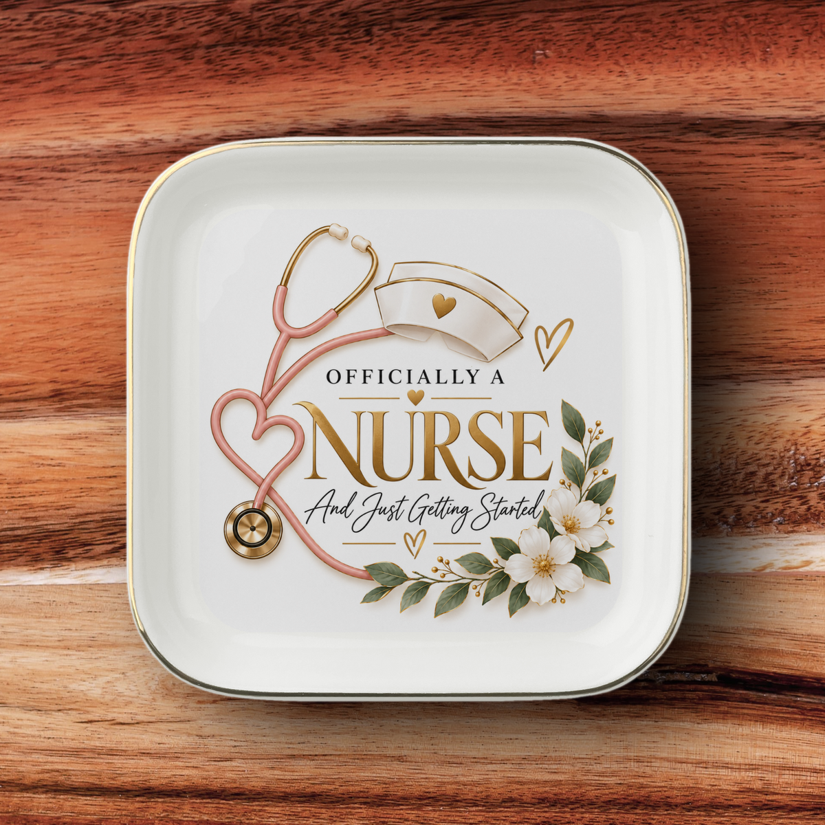 Officially a Nurse Gold-Trimmed Jewelry Dish