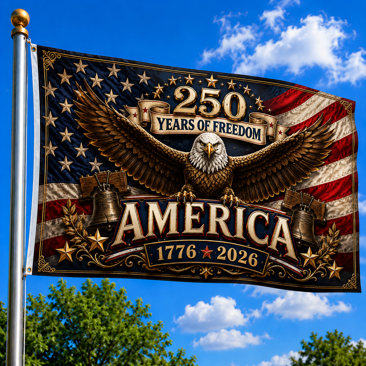 250 Years of Freedom America Flag — Double-Sided Patriotic Banner (1776–2026)