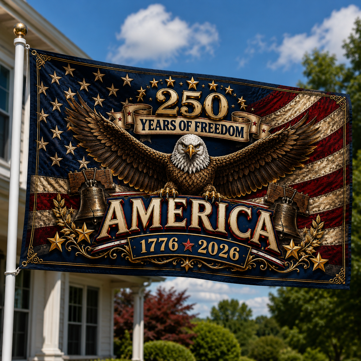250 Years of Freedom America Flag — Double-Sided Patriotic Banner (1776–2026)