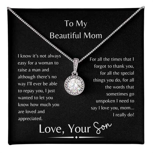 To My Beautiful Mom Sparkling Necklace From Son
