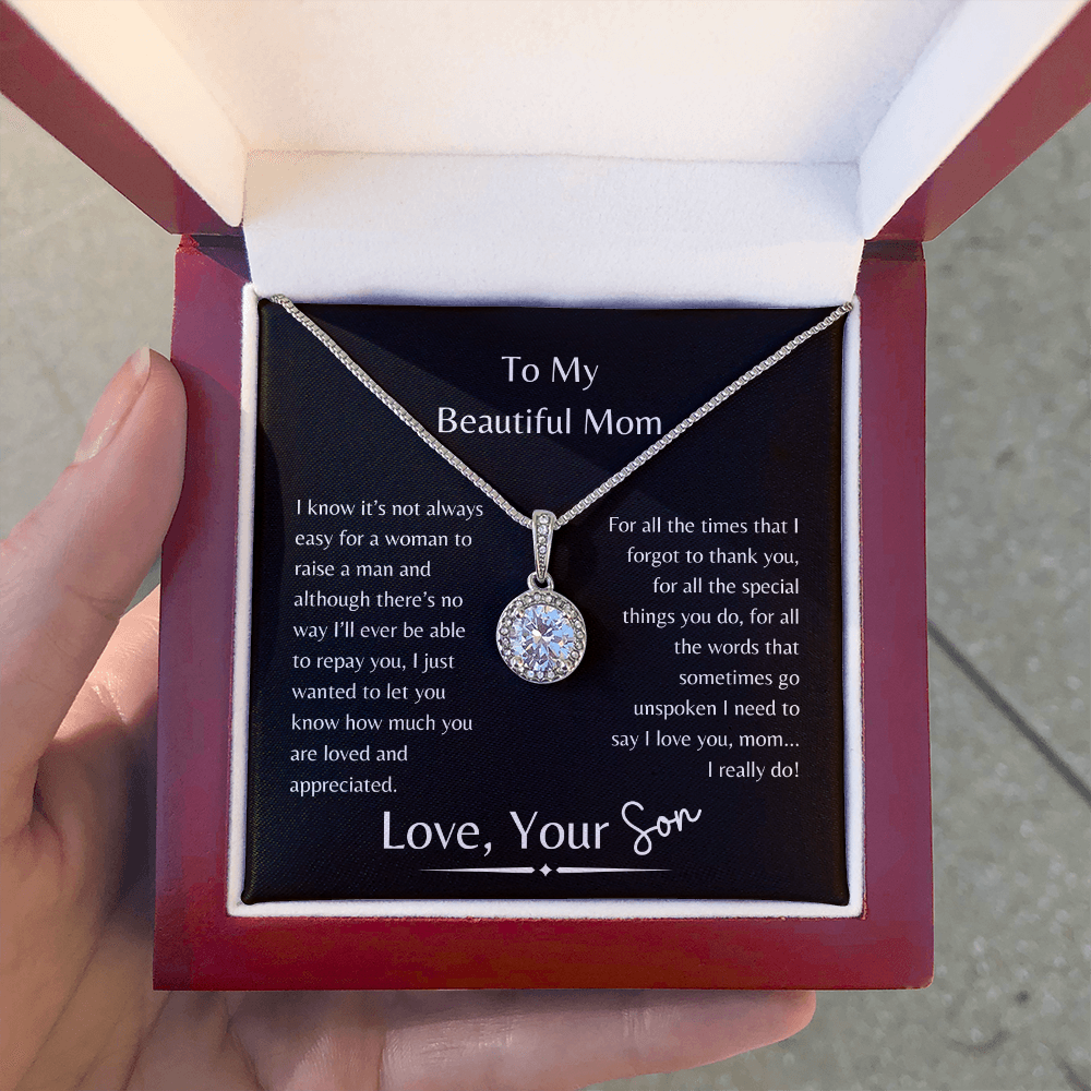 To My Beautiful Mom Sparkling Necklace From Son