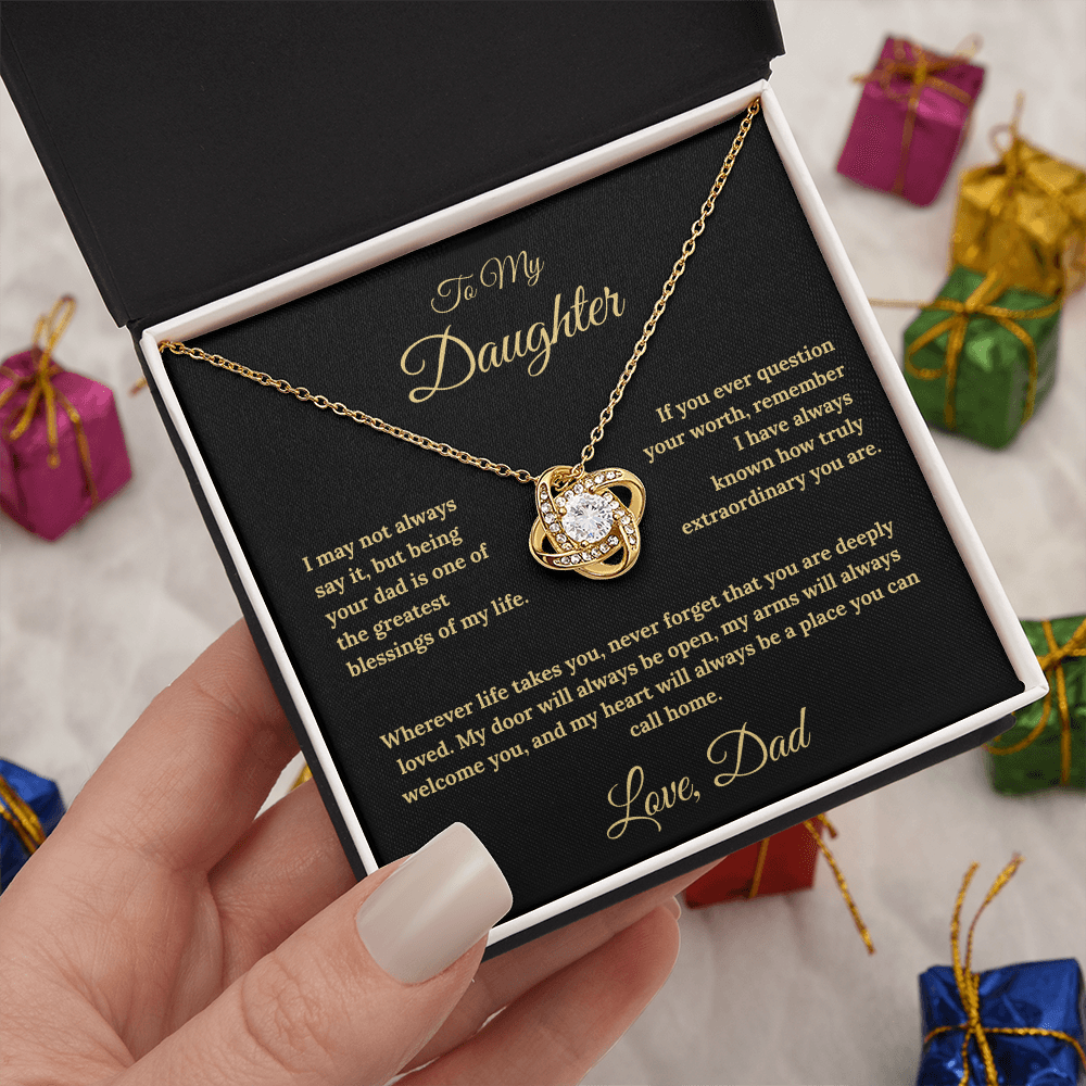 To My Daughter Love Knot Necklace – My Heart Is Your Home Gift from Dad