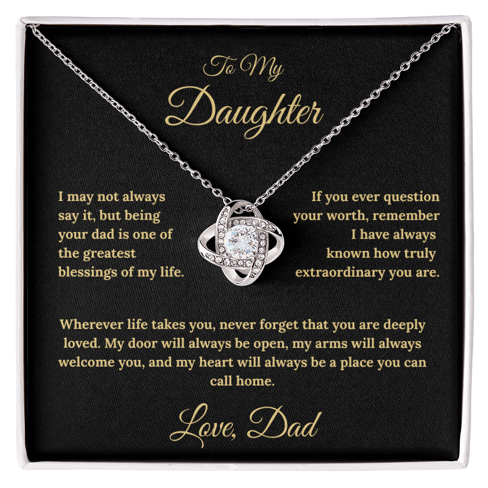 To My Daughter Love Knot Necklace – My Heart Is Your Home Gift from Dad