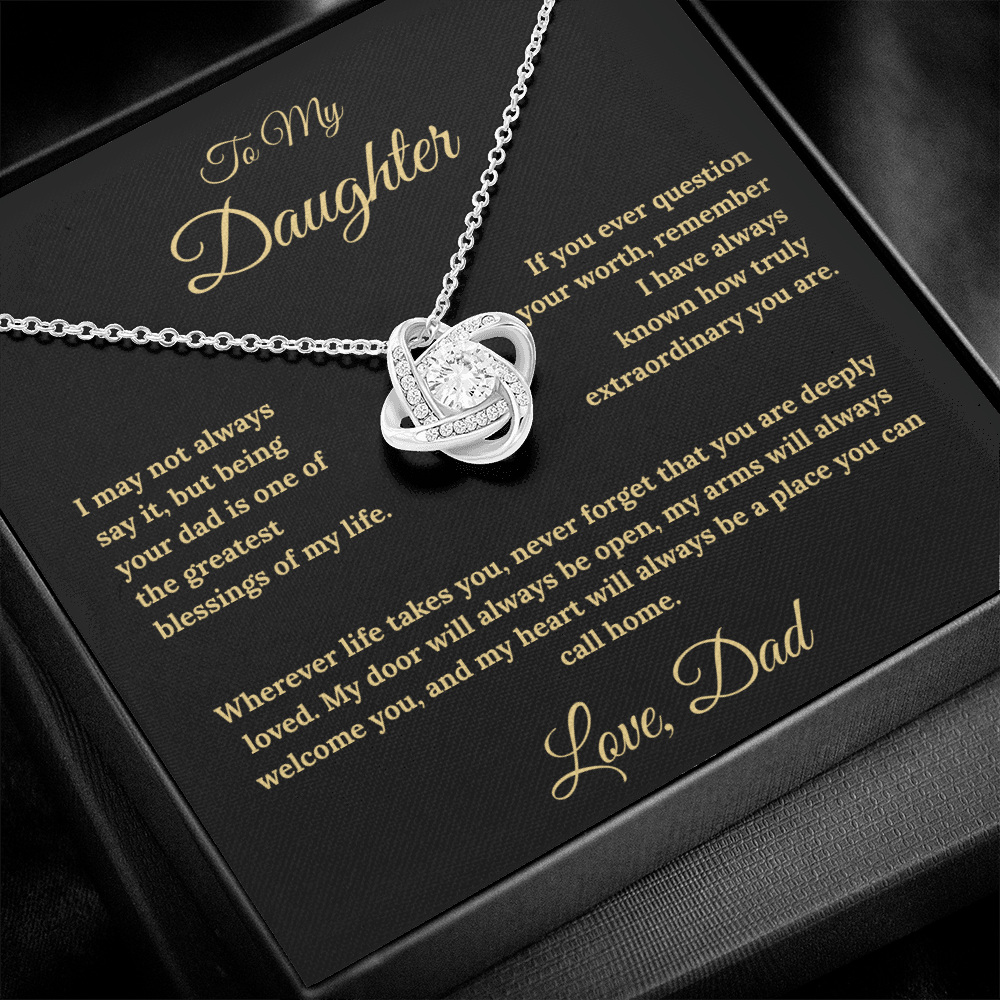 To My Daughter Love Knot Necklace – My Heart Is Your Home Gift from Dad