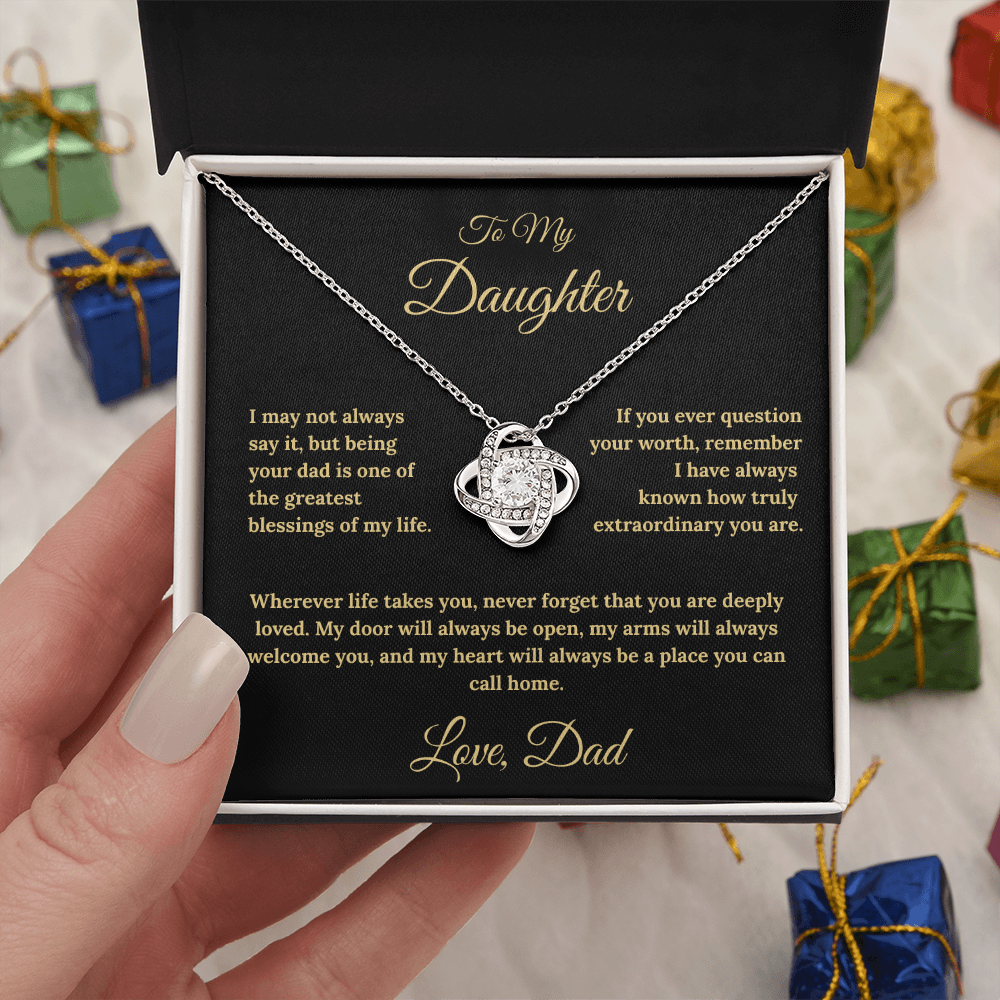 To My Daughter Love Knot Necklace – My Heart Is Your Home Gift from Dad