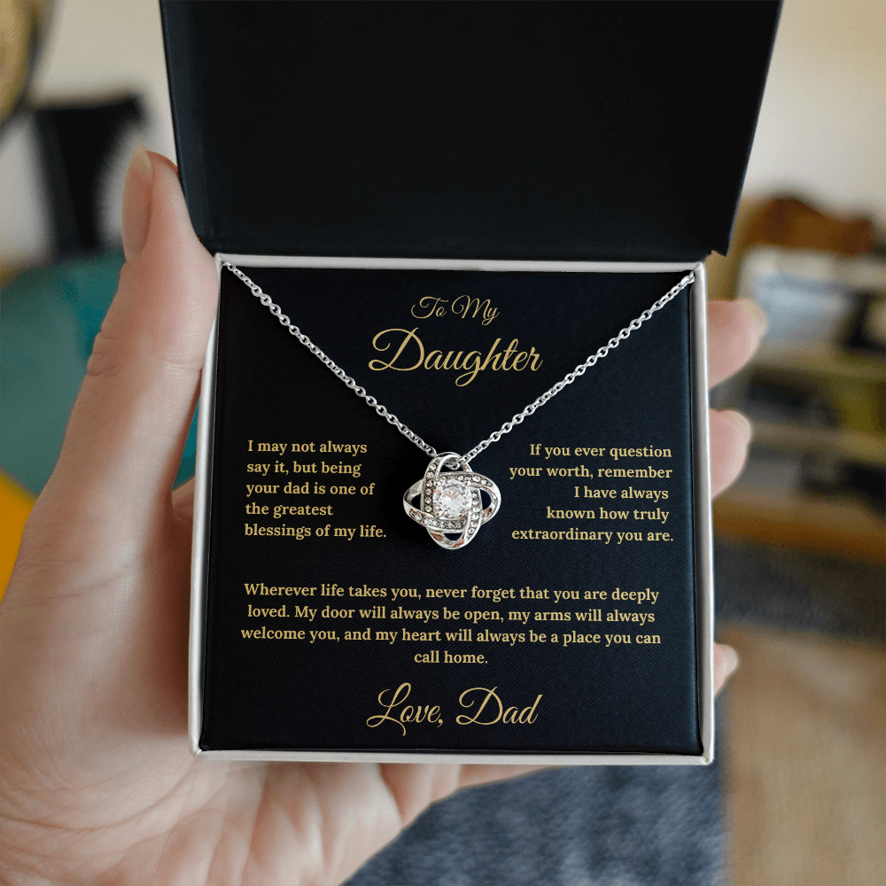 To My Daughter Love Knot Necklace – My Heart Is Your Home Gift from Dad