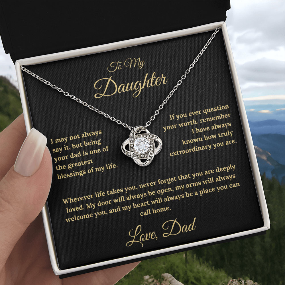To My Daughter Love Knot Necklace – My Heart Is Your Home Gift from Dad