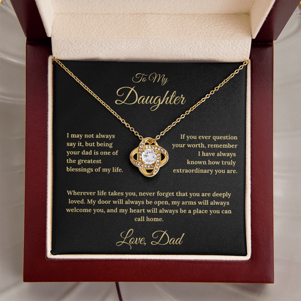 To My Daughter Love Knot Necklace – My Heart Is Your Home Gift from Dad