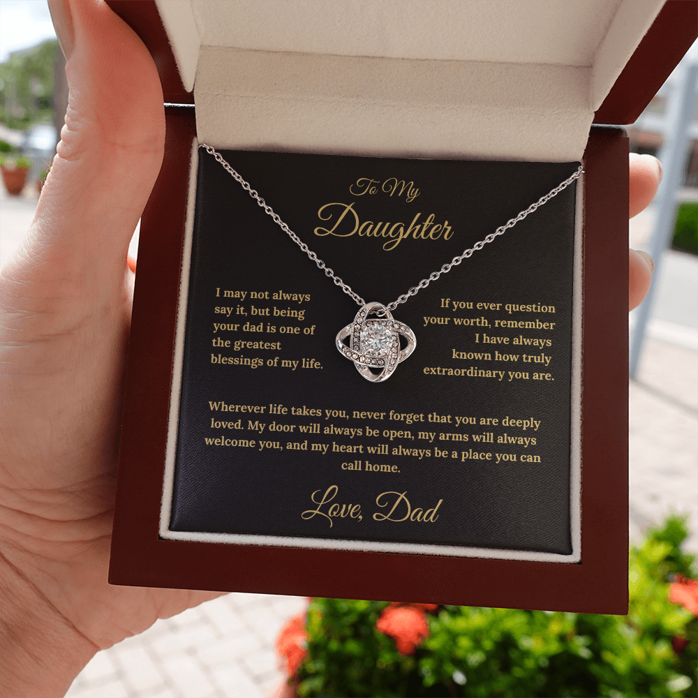 To My Daughter Love Knot Necklace – My Heart Is Your Home Gift from Dad