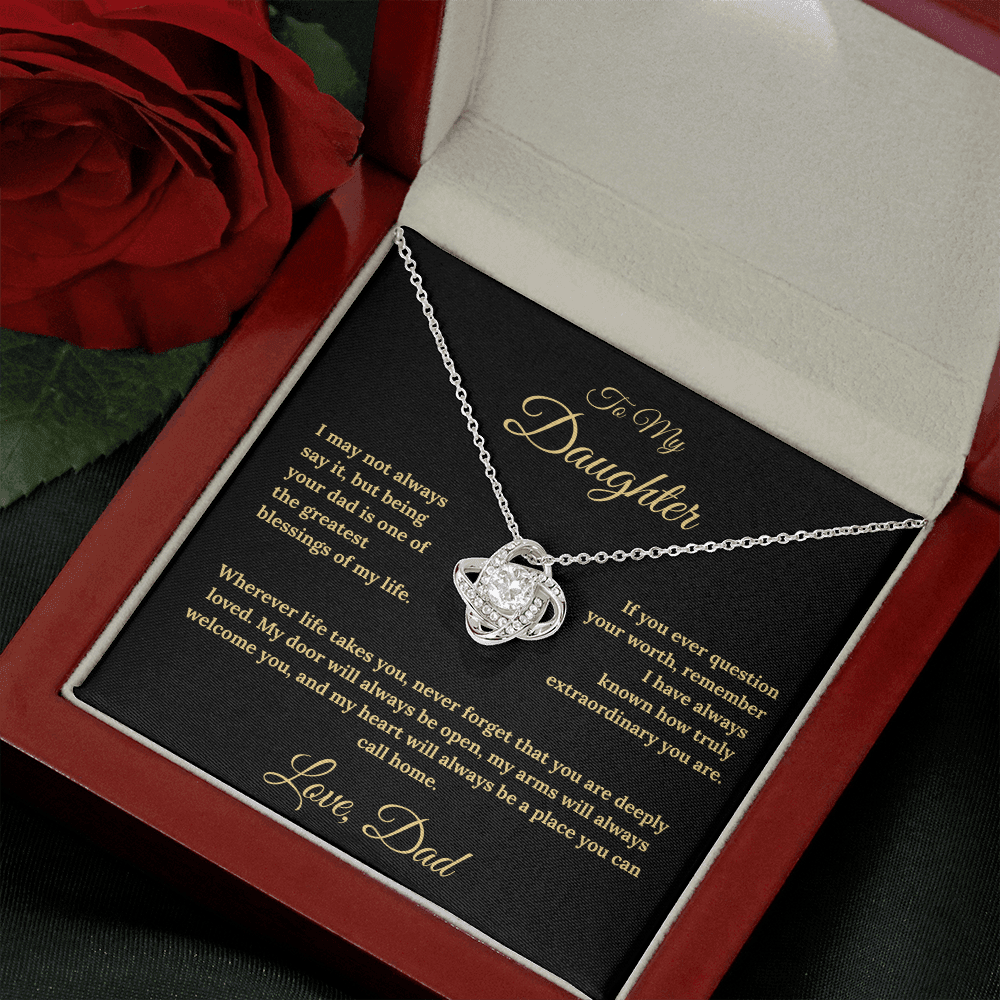 To My Daughter Love Knot Necklace – My Heart Is Your Home Gift from Dad
