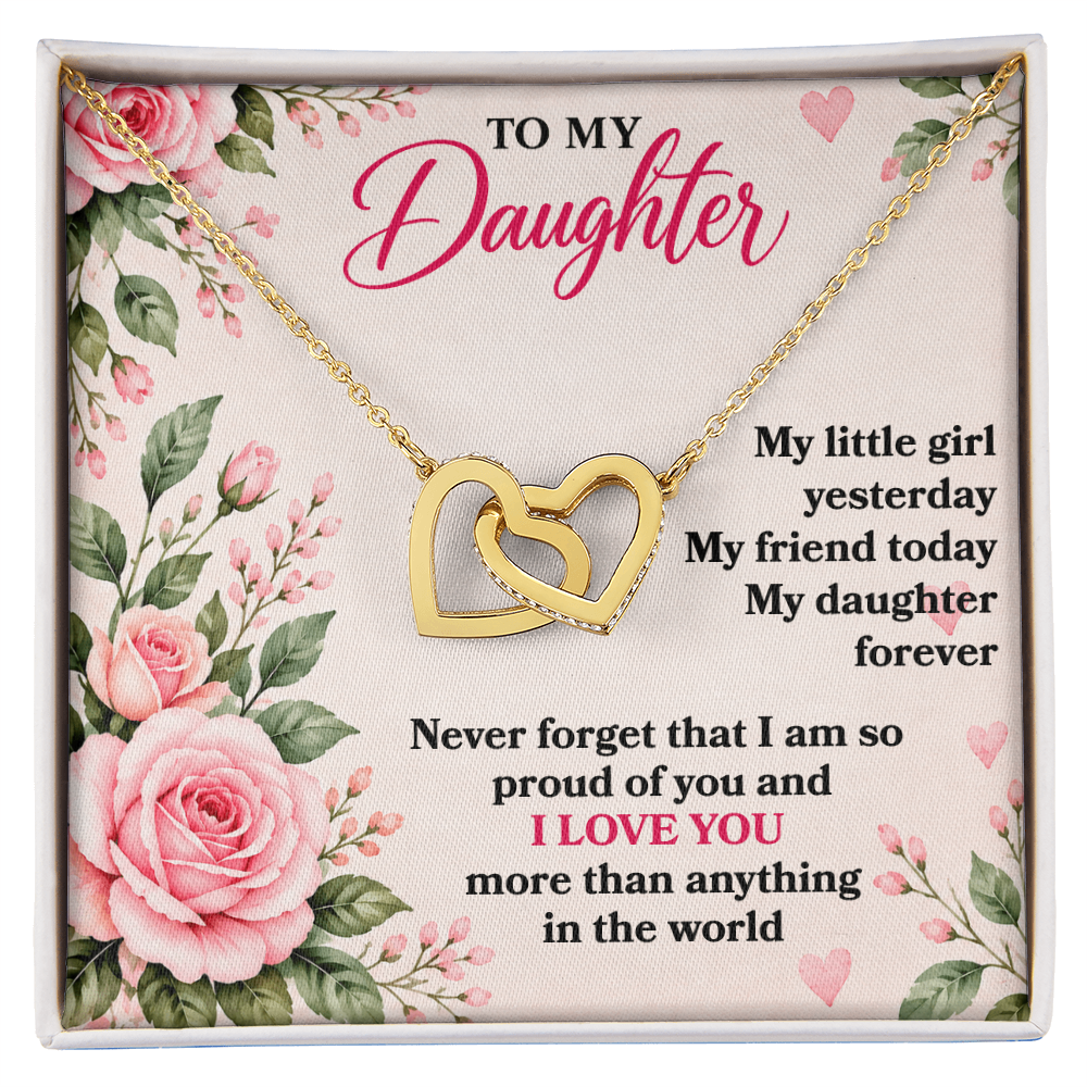 To My Daughter “My Little Girl Yesterday” Interlocking Hearts Necklace
