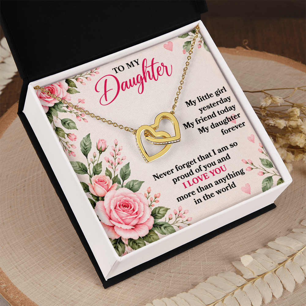 To My Daughter “My Little Girl Yesterday” Interlocking Hearts Necklace
