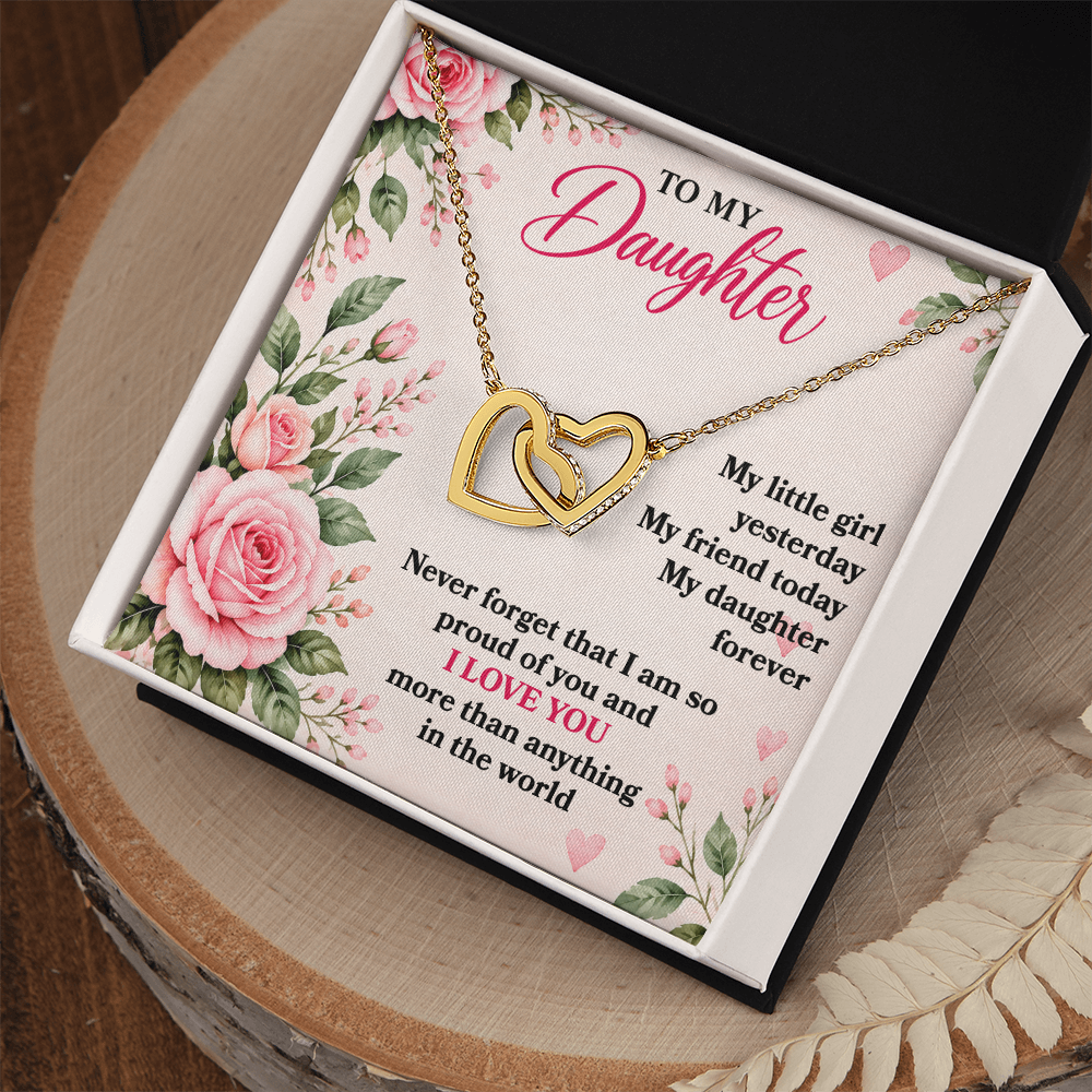To My Daughter “My Little Girl Yesterday” Interlocking Hearts Necklace