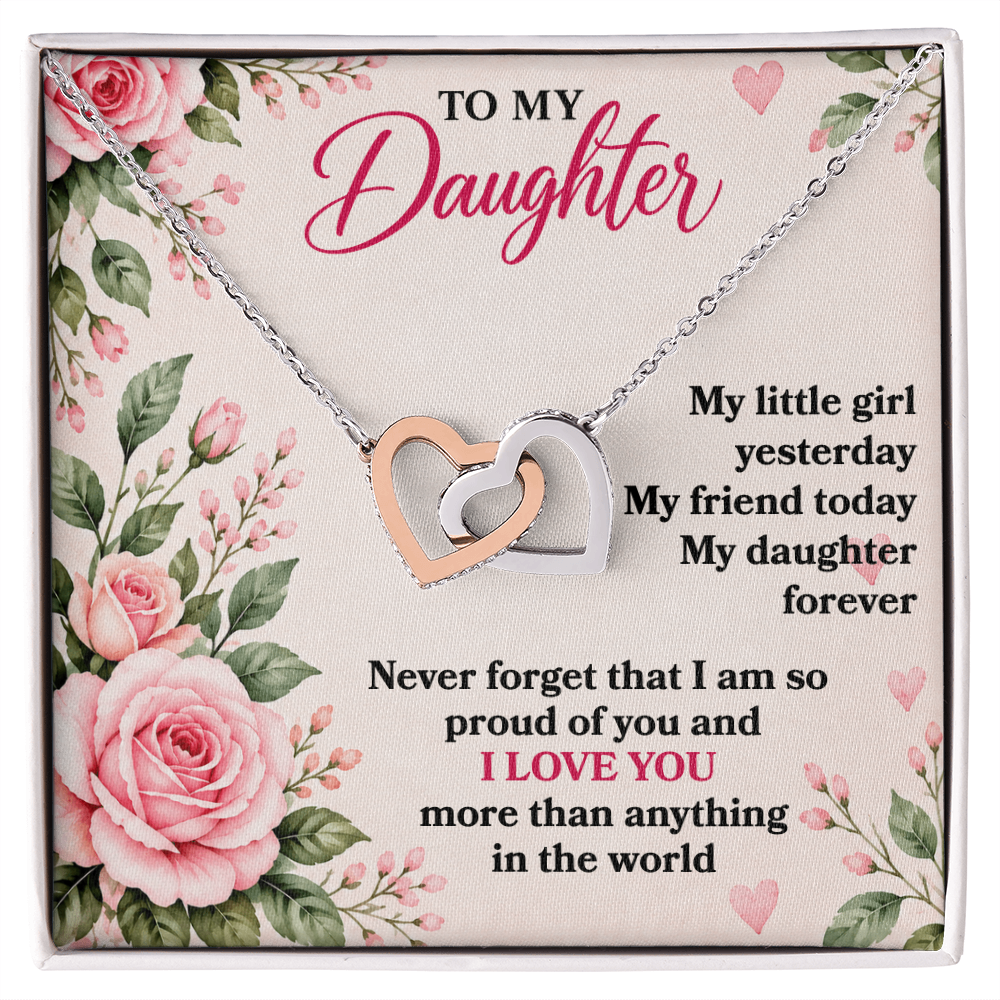 To My Daughter “My Little Girl Yesterday” Interlocking Hearts Necklace