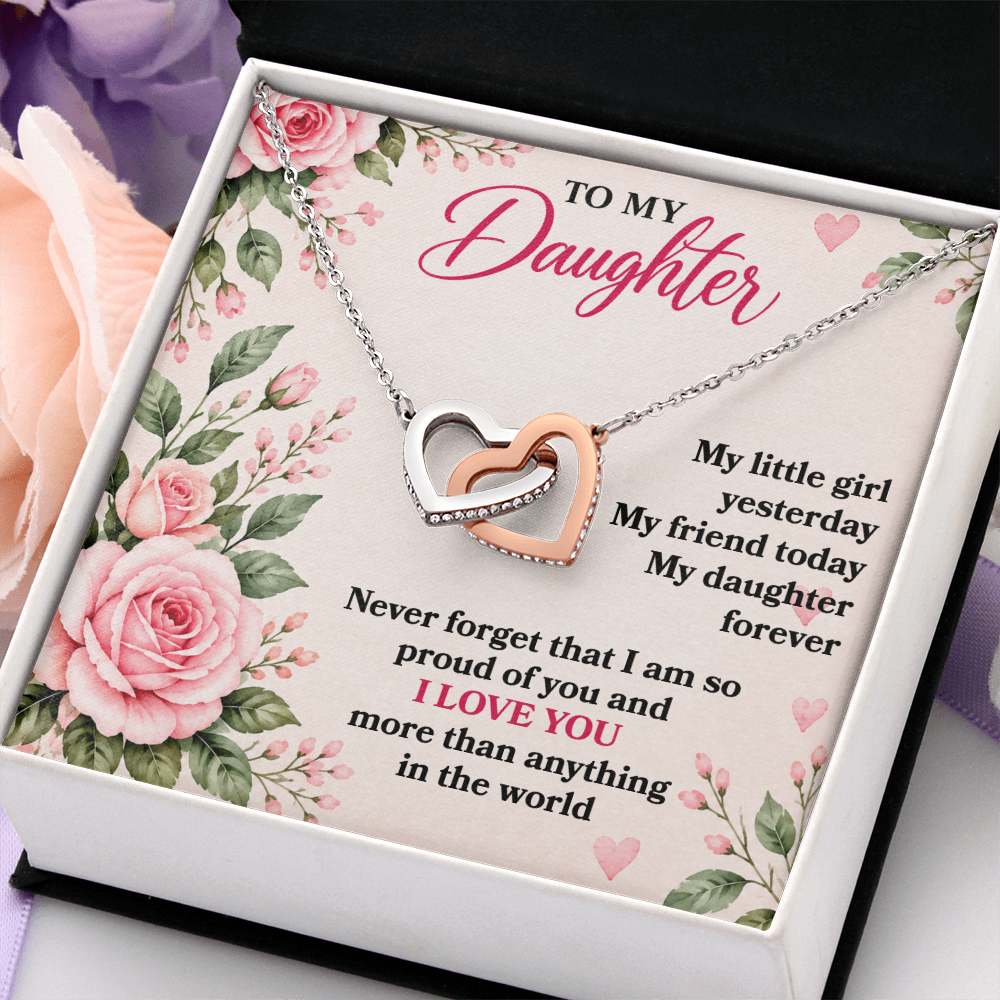 To My Daughter “My Little Girl Yesterday” Interlocking Hearts Necklace