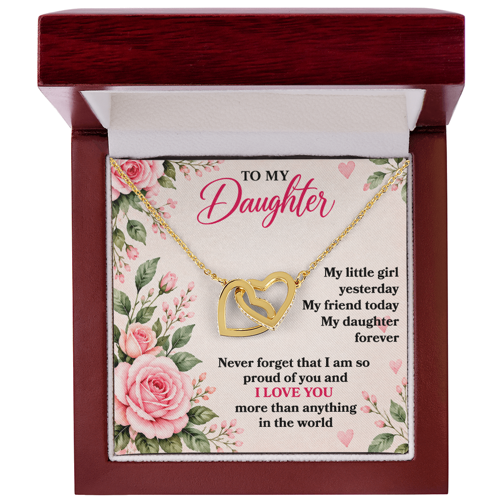 To My Daughter “My Little Girl Yesterday” Interlocking Hearts Necklace