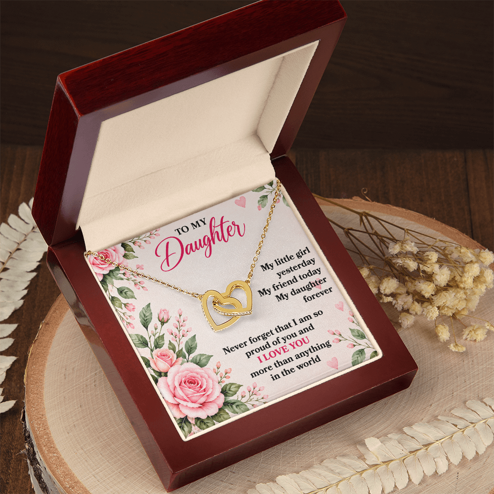 To My Daughter “My Little Girl Yesterday” Interlocking Hearts Necklace