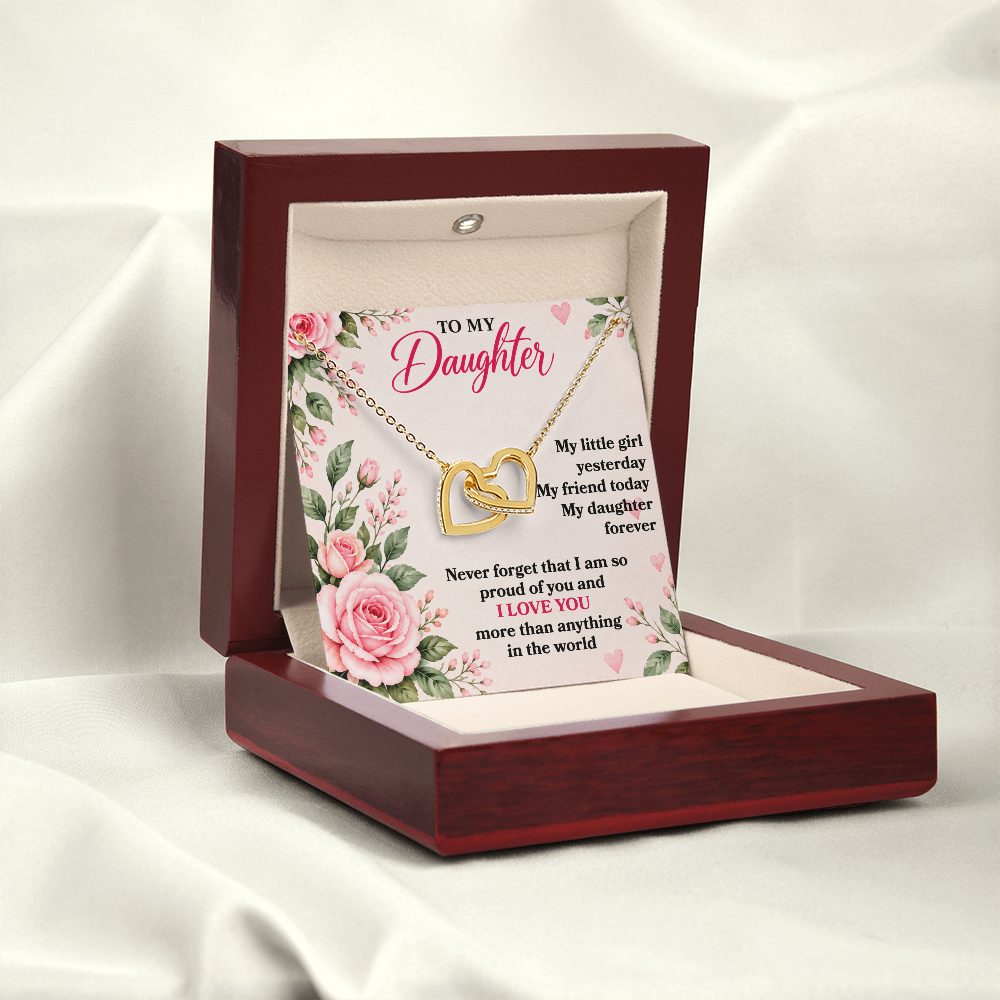 To My Daughter “My Little Girl Yesterday” Interlocking Hearts Necklace