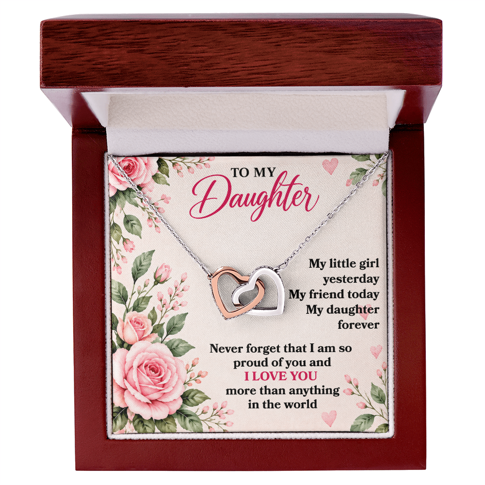 To My Daughter “My Little Girl Yesterday” Interlocking Hearts Necklace