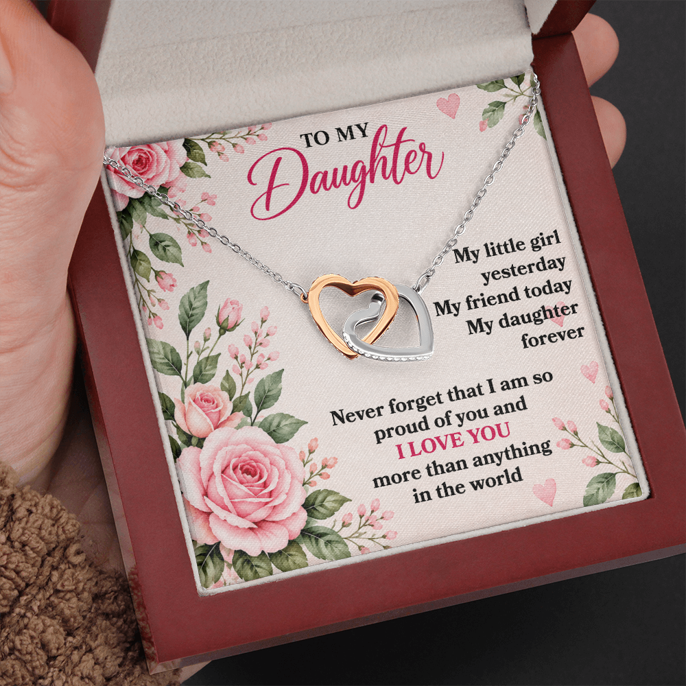 To My Daughter “My Little Girl Yesterday” Interlocking Hearts Necklace